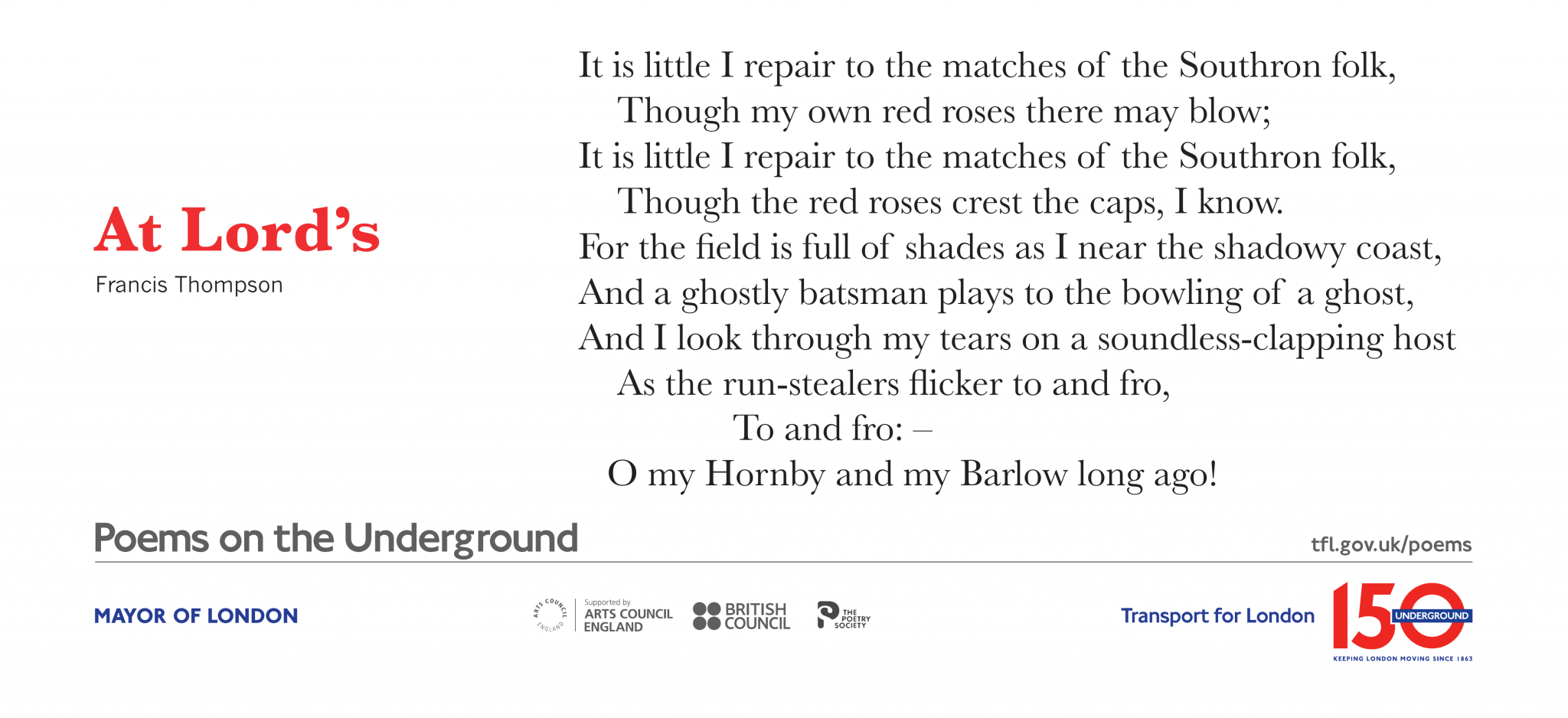 August Poems on the Underground Poems on the Underground