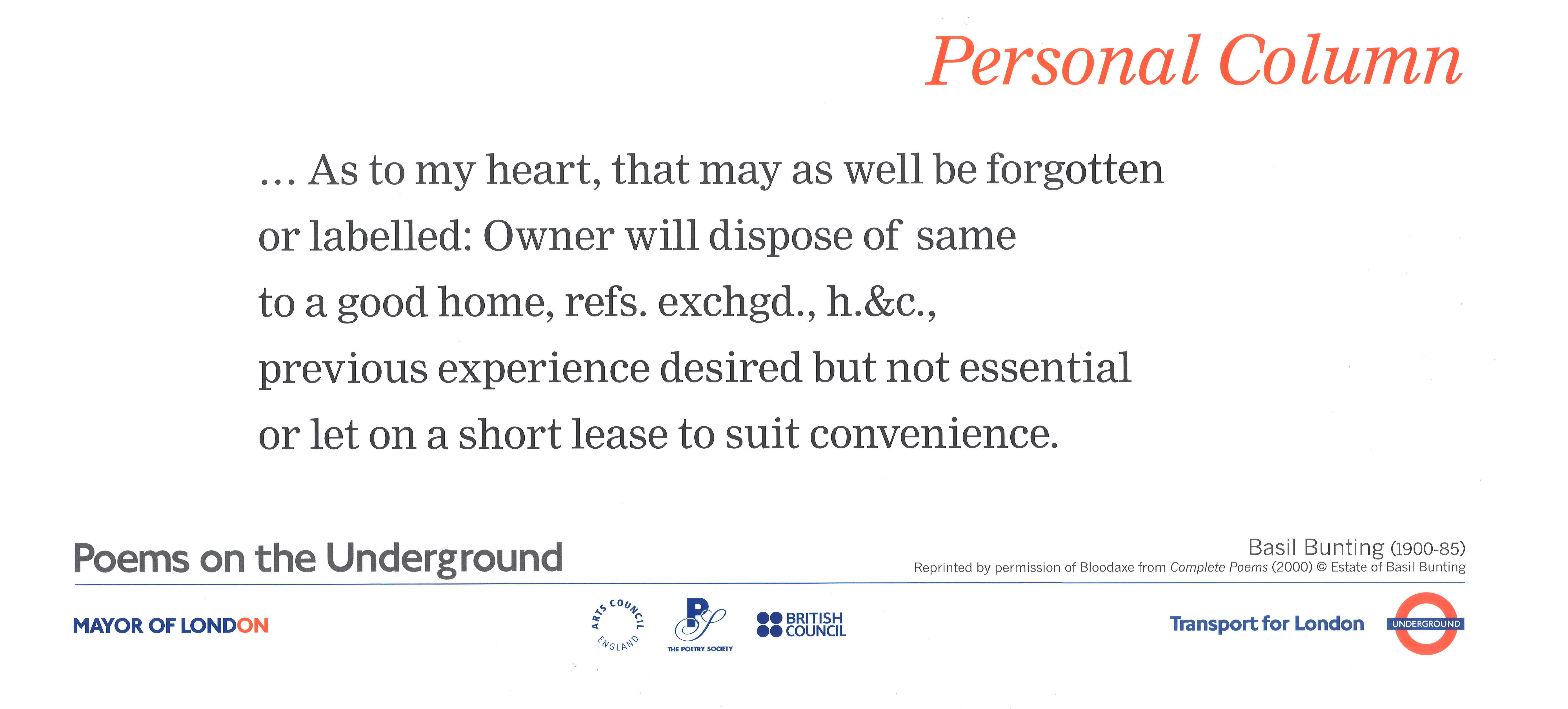 Personal Column – Poems on the Underground