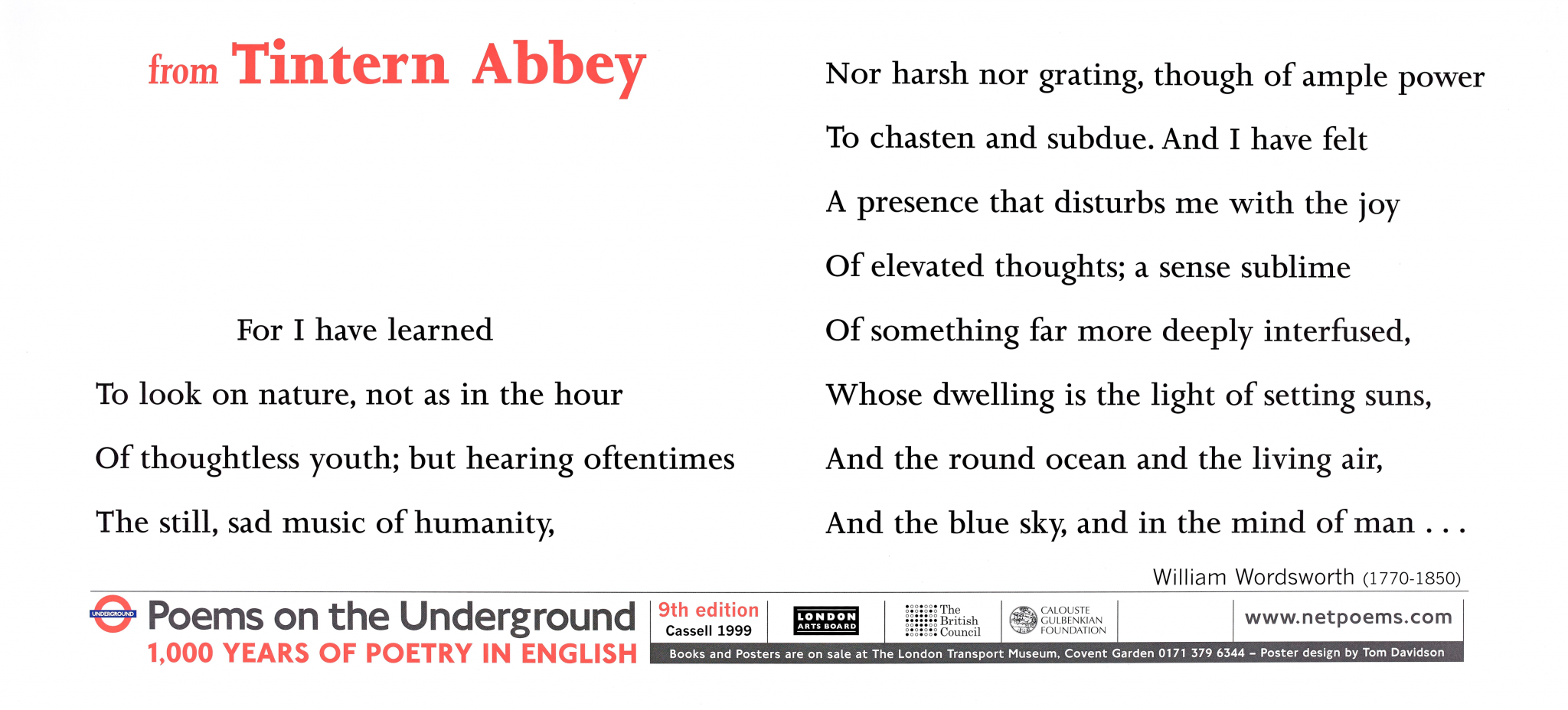 From Tintern Abbey Poems On The Underground